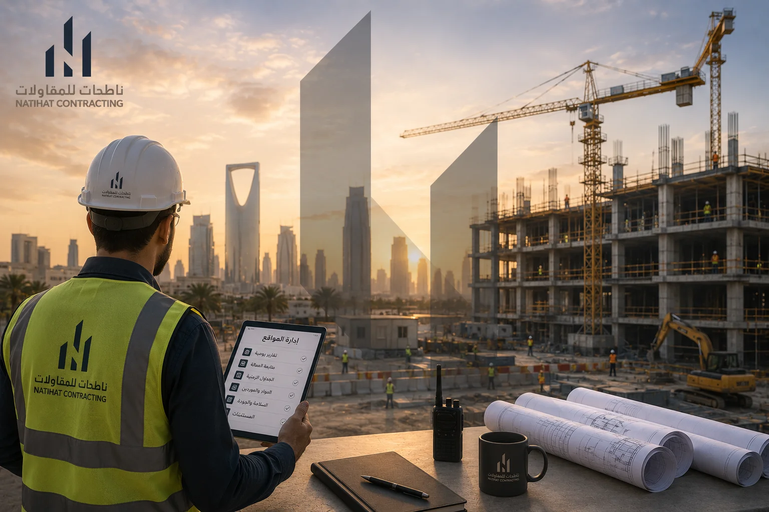 إدارة المواقع الإنشائية في الرياض | ناطحات للمقاولات